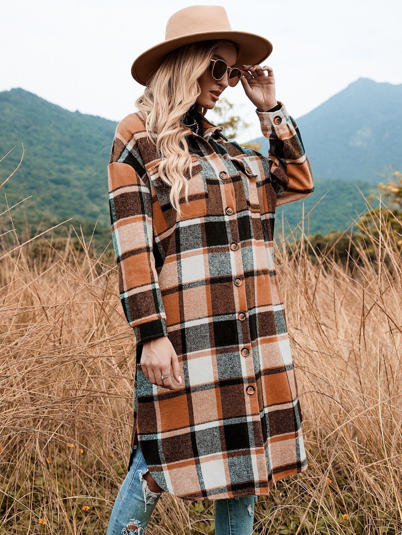 Celeste Longline Plaid Shacket-Massicos