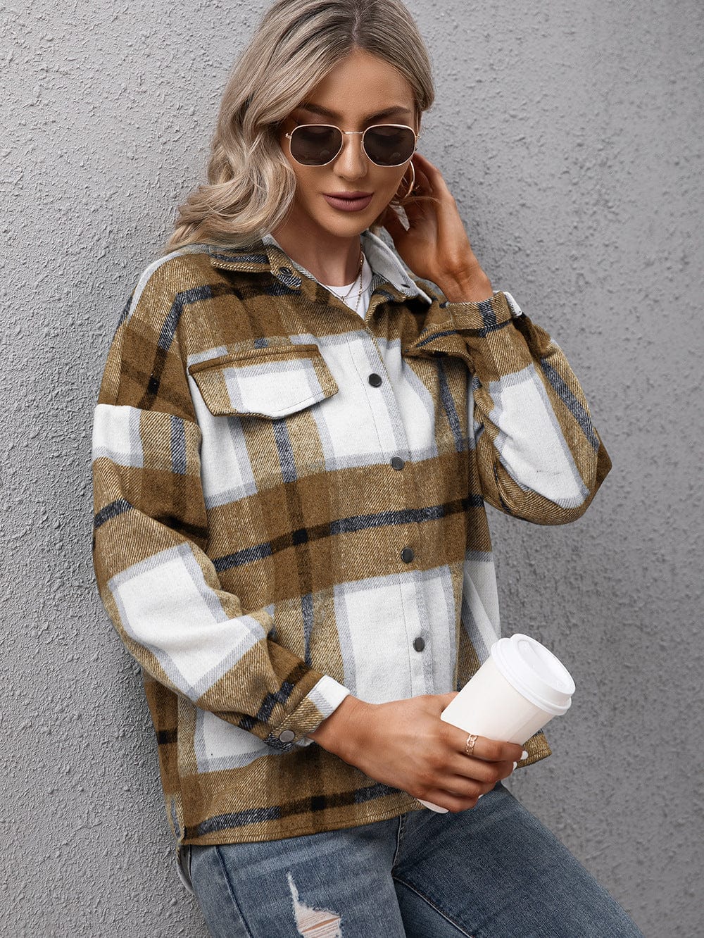 Maelys Plaid Shacket-Massicos