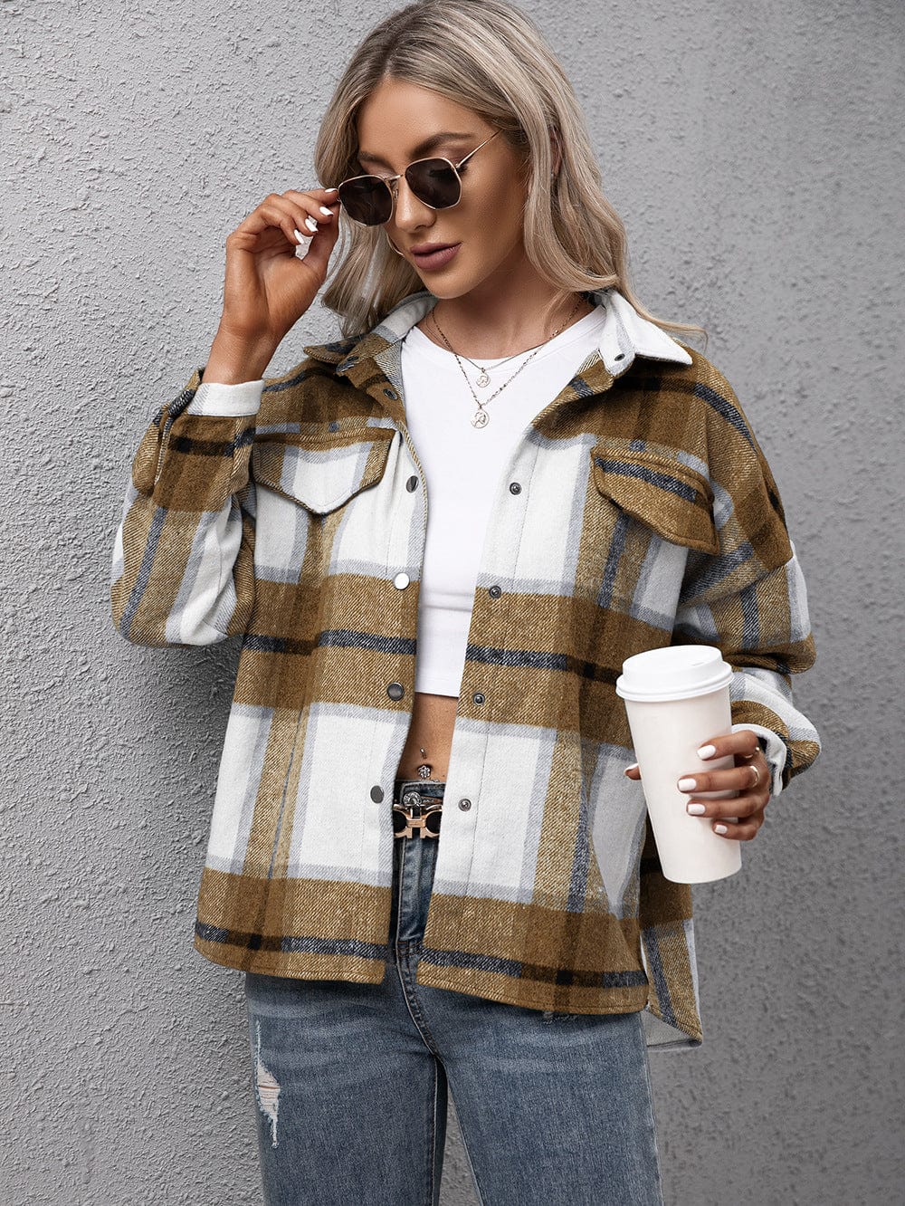 Maelys Plaid Shacket-Massicos