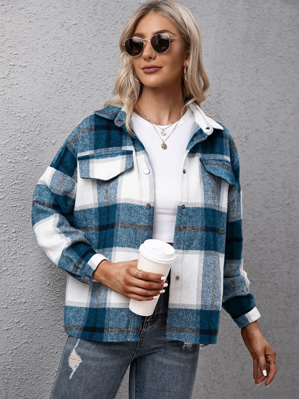 Maelys Plaid Shacket-Massicos