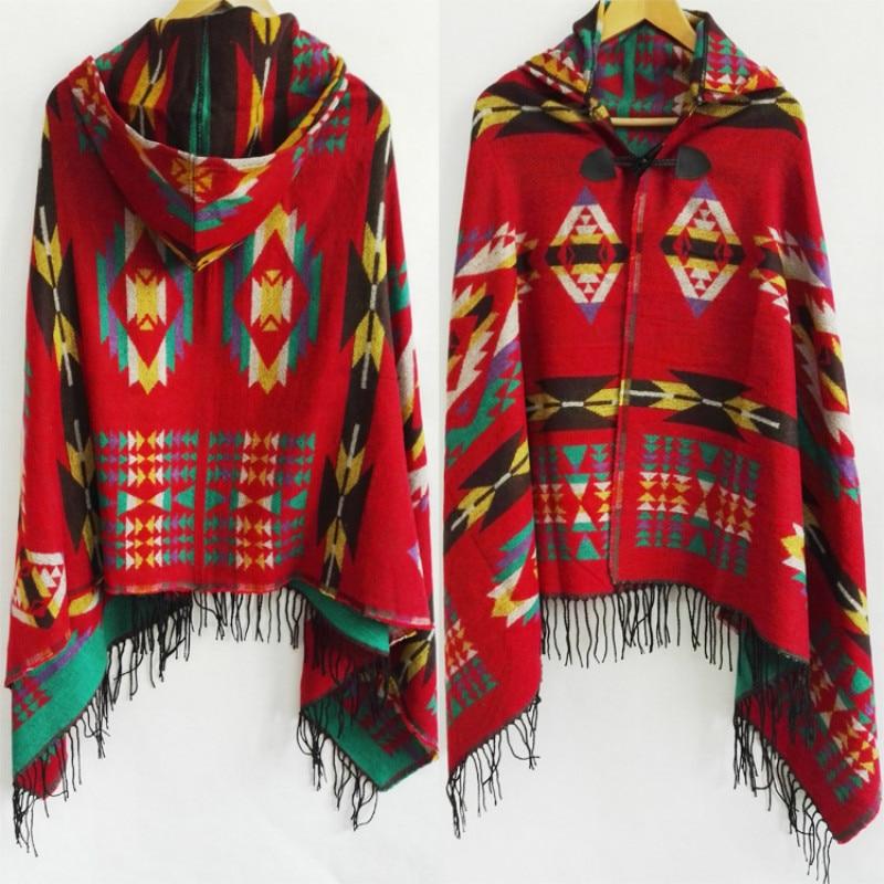 Ethnic Pattern Poncho Coat-Massicos