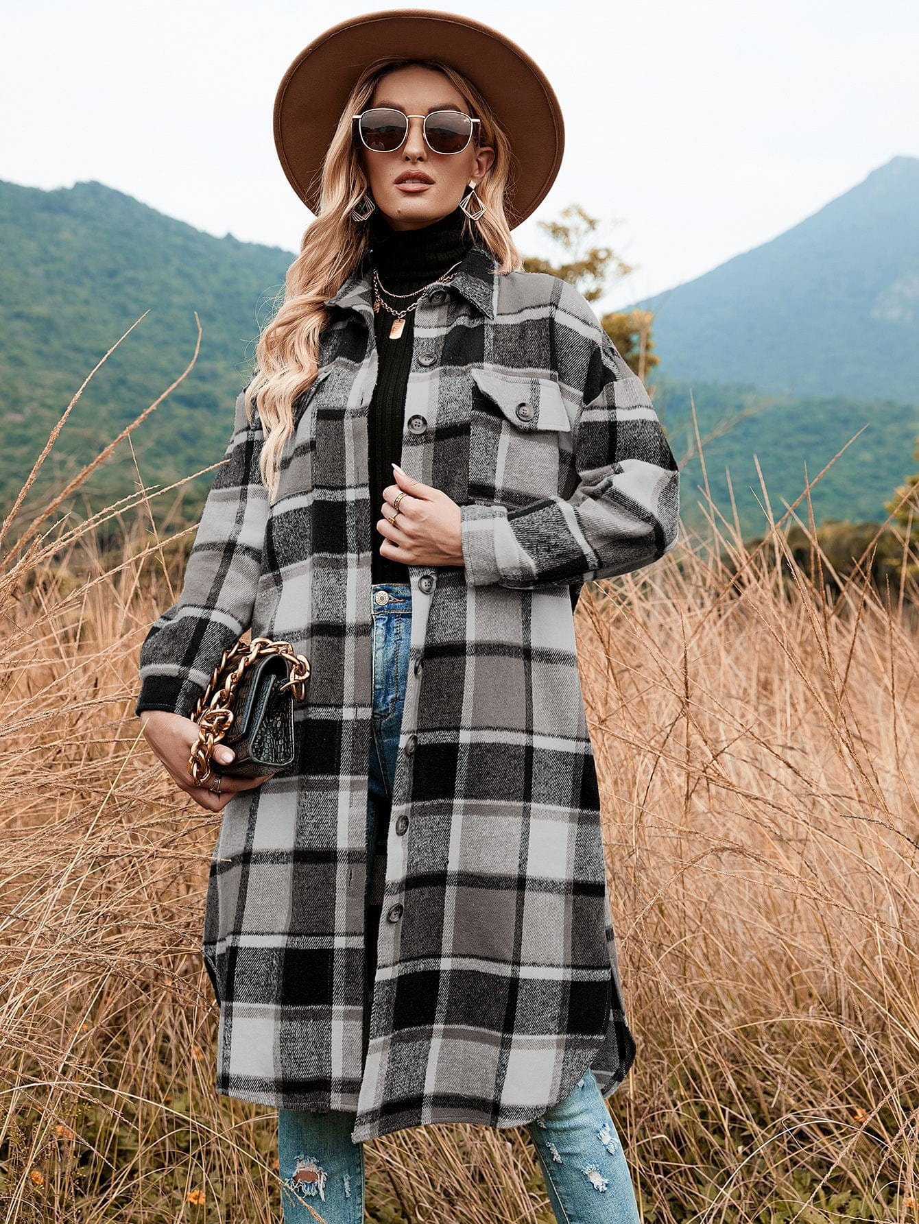 Celeste Longline Plaid Shacket-Massicos