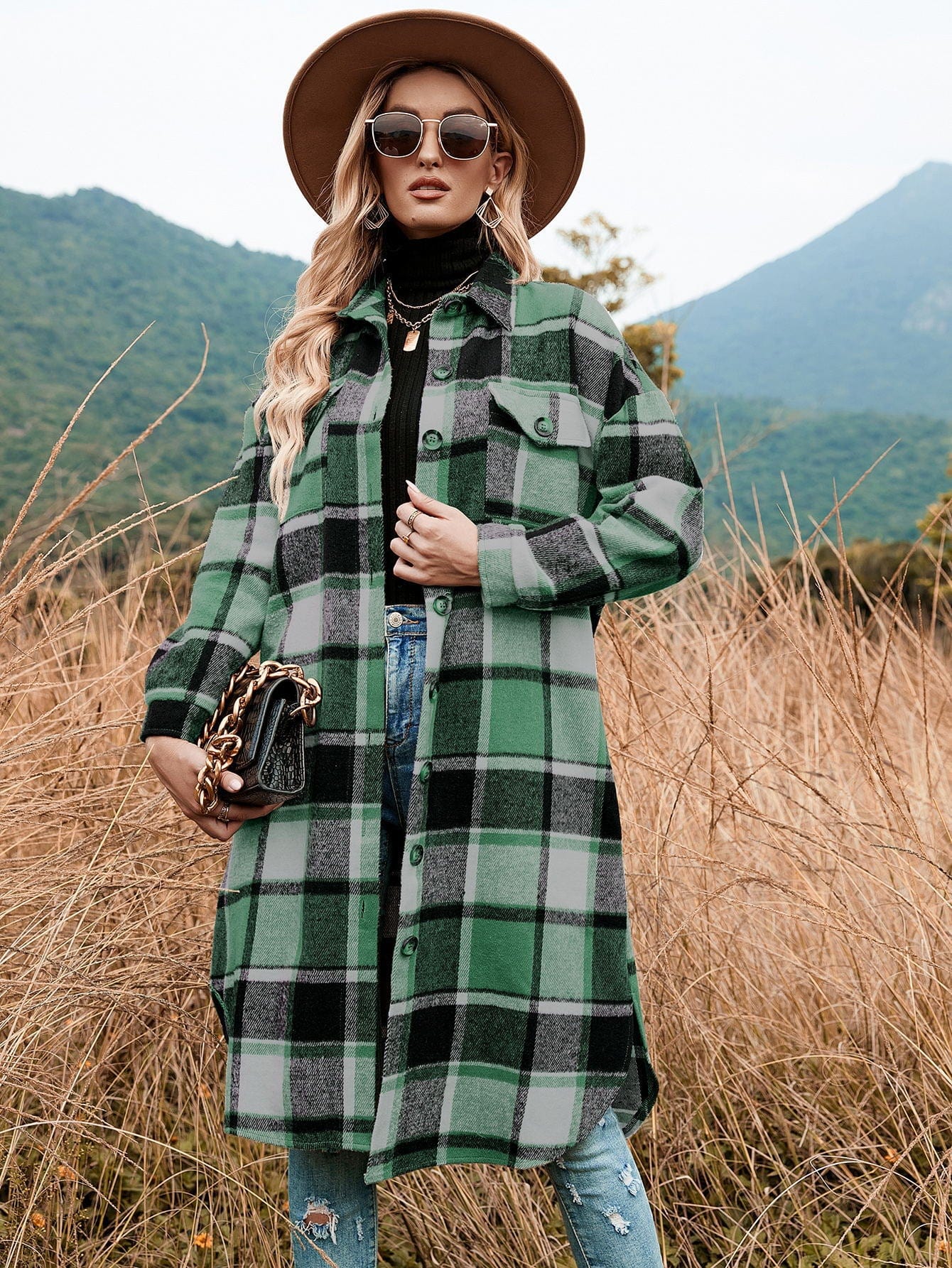 Celeste Longline Plaid Shacket-Massicos