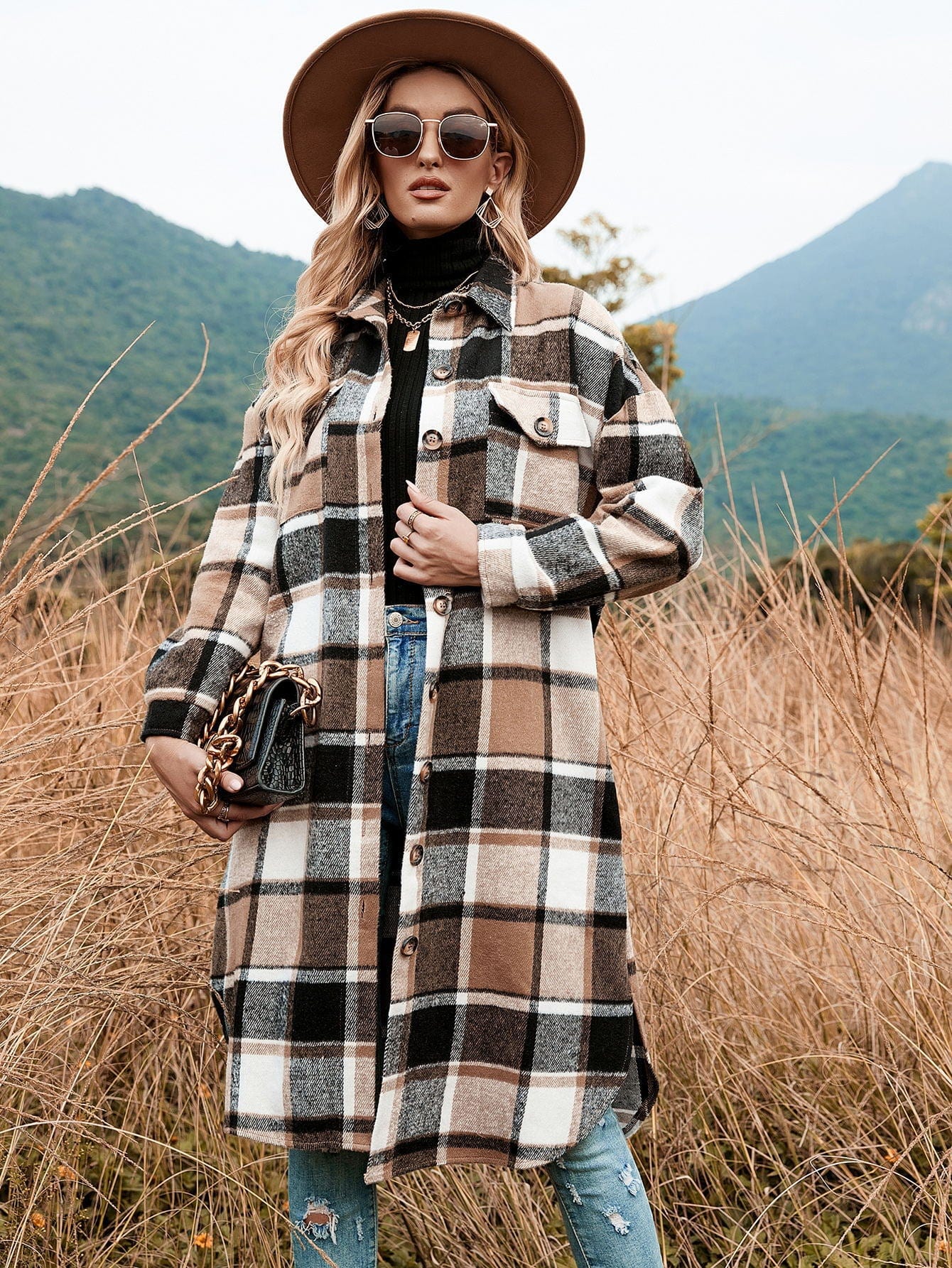 Celeste Longline Plaid Shacket-Massicos