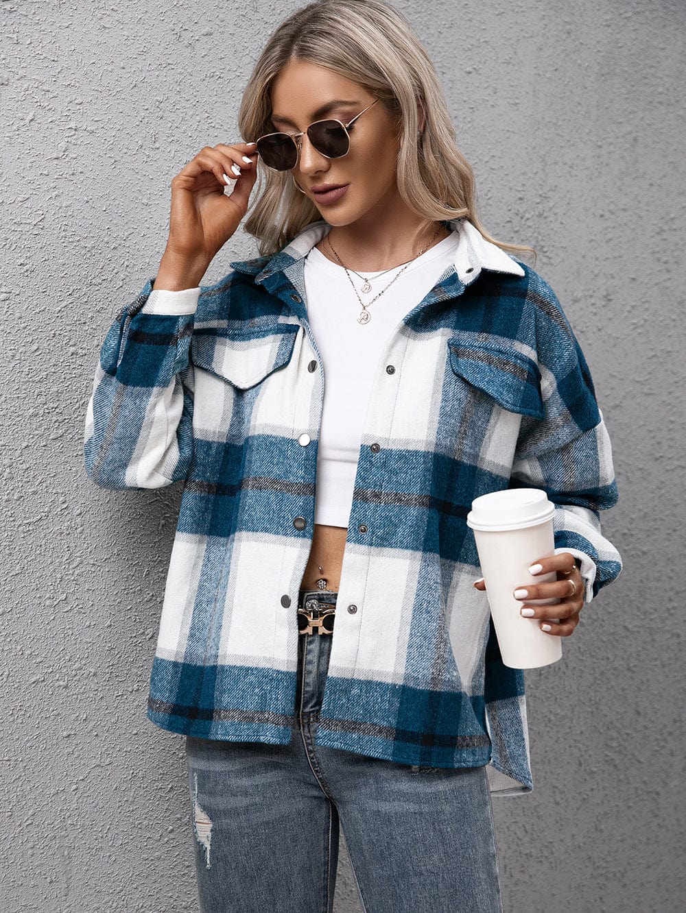 Maelys Plaid Shacket-Massicos
