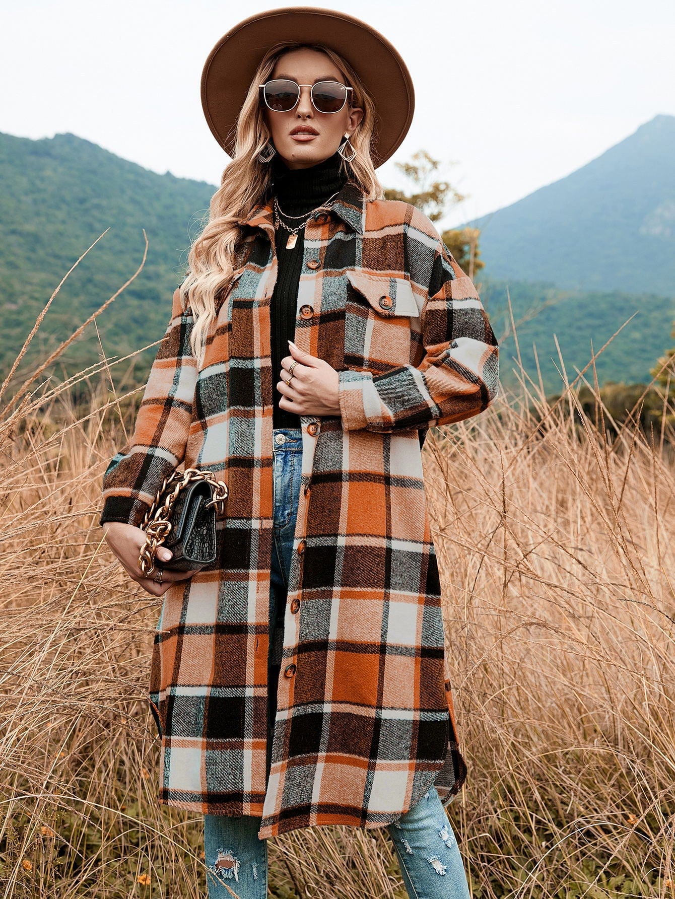 Celeste Longline Plaid Shacket-Massicos