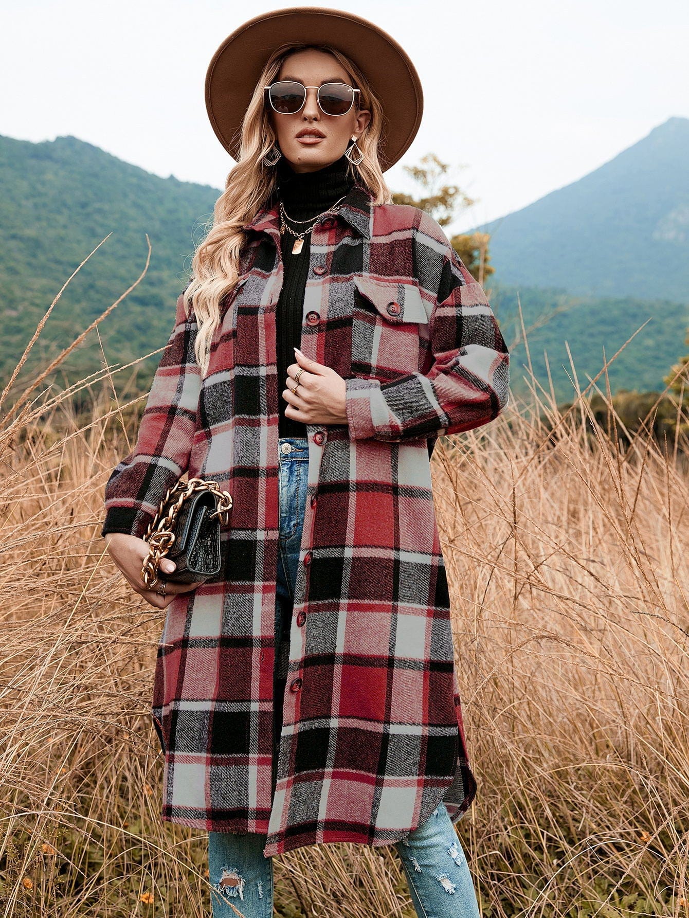 Celeste Longline Plaid Shacket-Massicos
