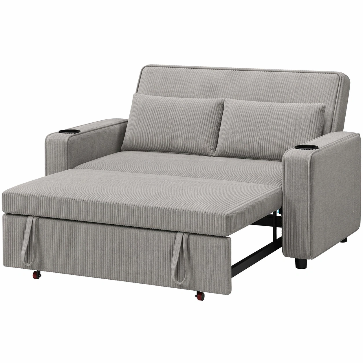 Modernes 2-Sitzer Schlafsofa mit Verstellbarer Rueckenlehne und Ausziehfunktion, Cordstoff Sofa Bett, Platzsparendes Design, Wohnzimmer Sofa, Beige-movlora