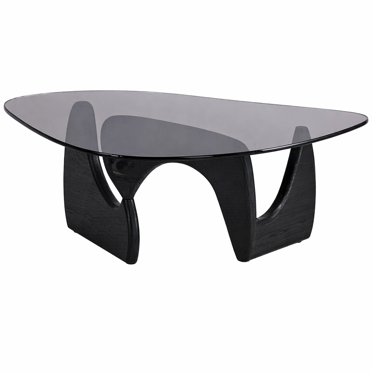 Moderner Couchtisch Dreieckig mit Glasplatte, Designer Wohnzimmertisch mit Massivholz Gestell, Eleganter Sofatisch fuer Wohnzimmer Balkon und Lounge, Skandinavischer Stil-movlora