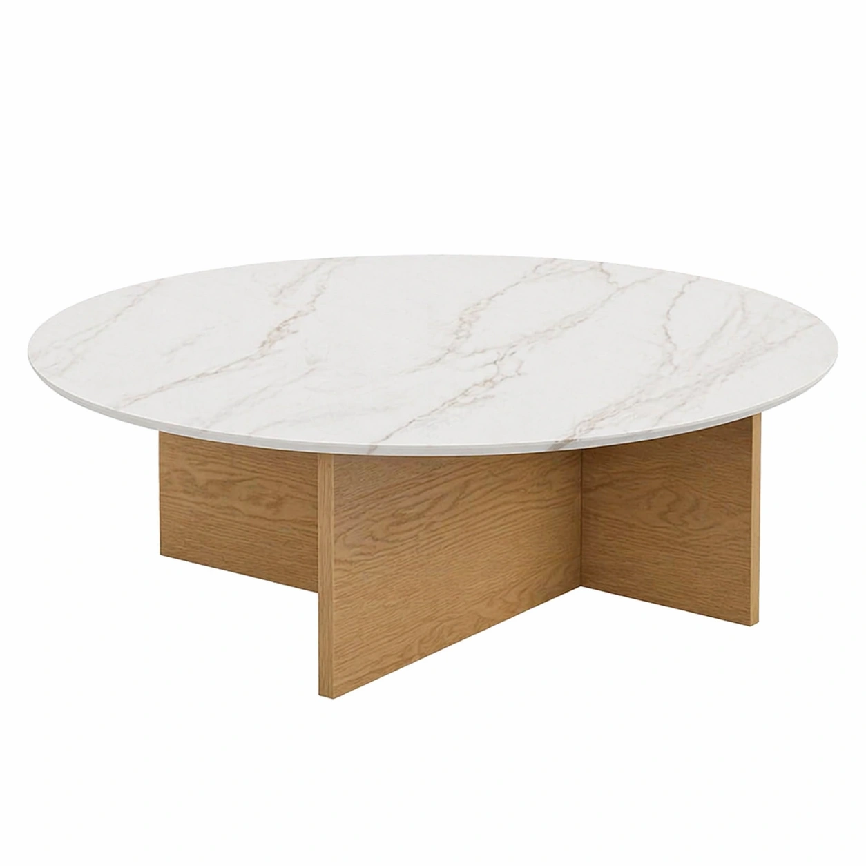 Runder Couchtisch Modern mit Marmoroptik Tischplatte und Holzgestell Wohnzimmer Tisch Designer Sofatisch-movlora