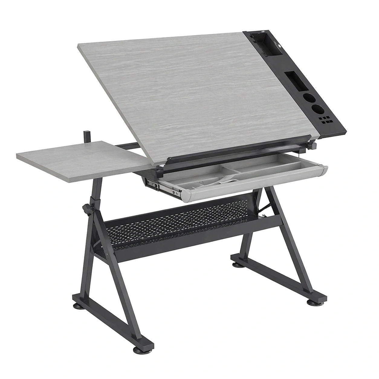 Verstellbarer Zeichentisch mit Klappfunktion und Stauraum fuer Atelier und Home Office-movlora