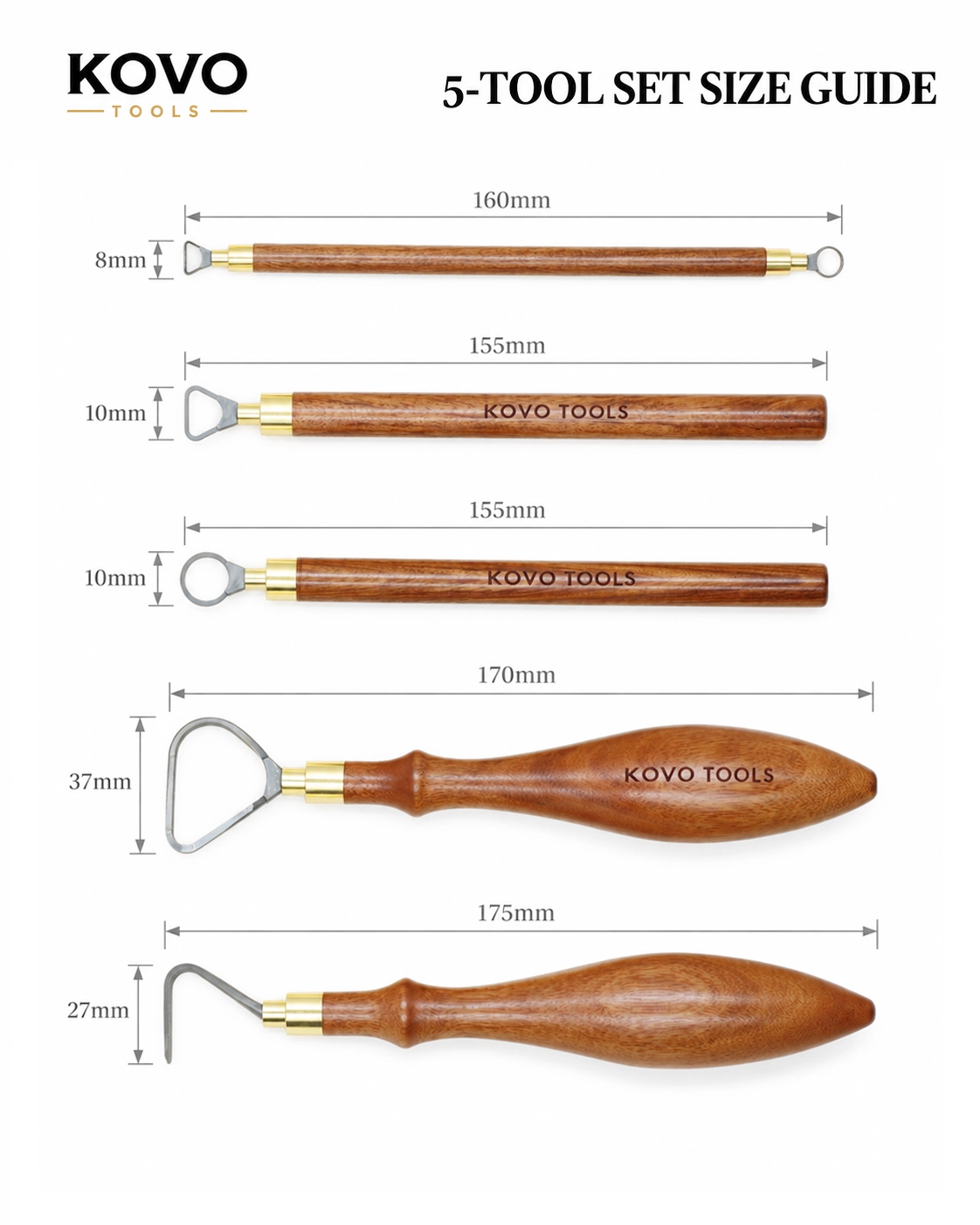 5pcs trimming tool set size detail