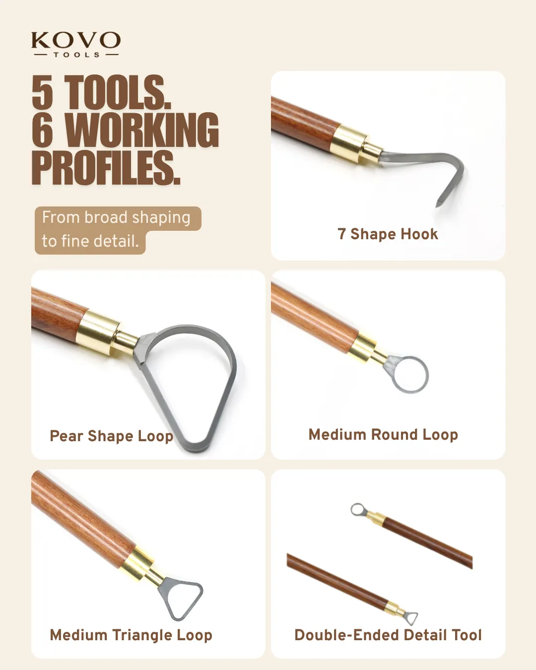 5-Piece Slim-Handle Solid Carbide Pottery Trimming Tool Set