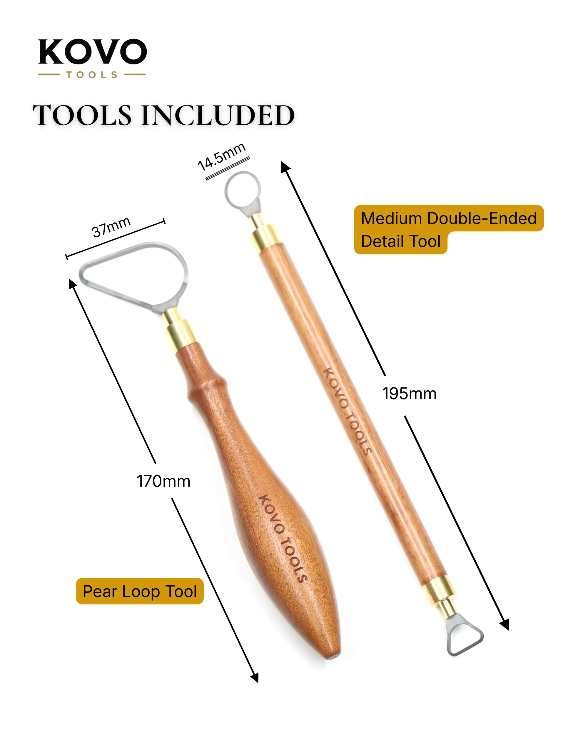 2 Piece Pear Loop Carbide Pottery Trimming Tool Set size guide