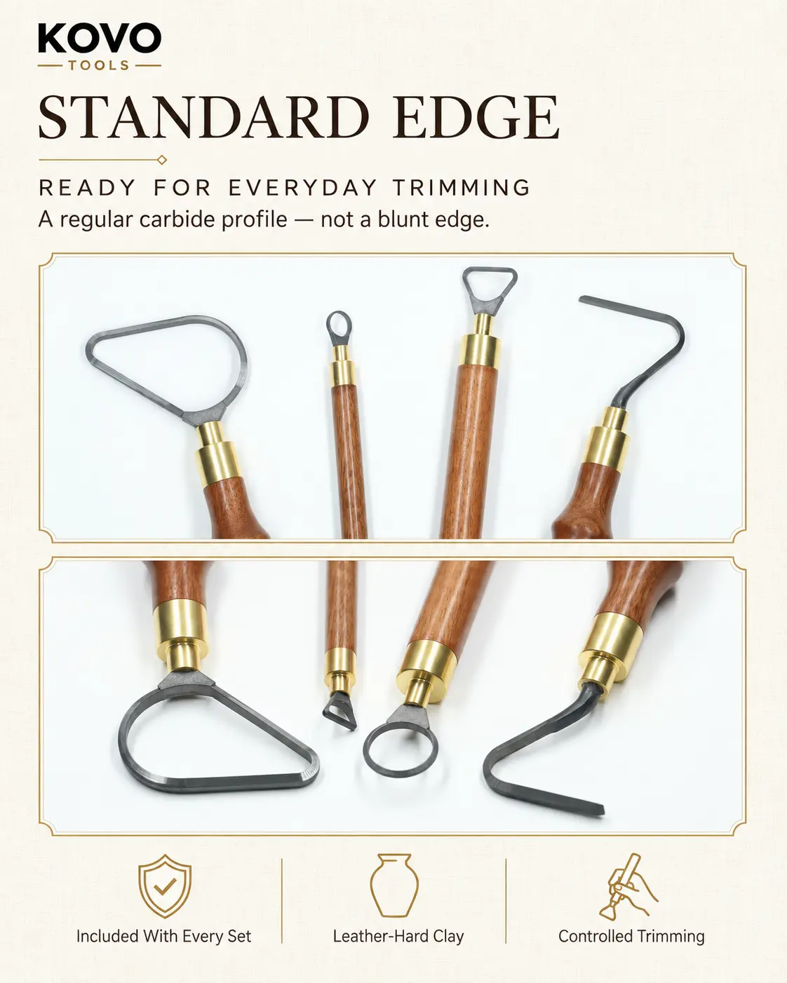 Standard edge carbide pottery trimming tools for everyday trimming
