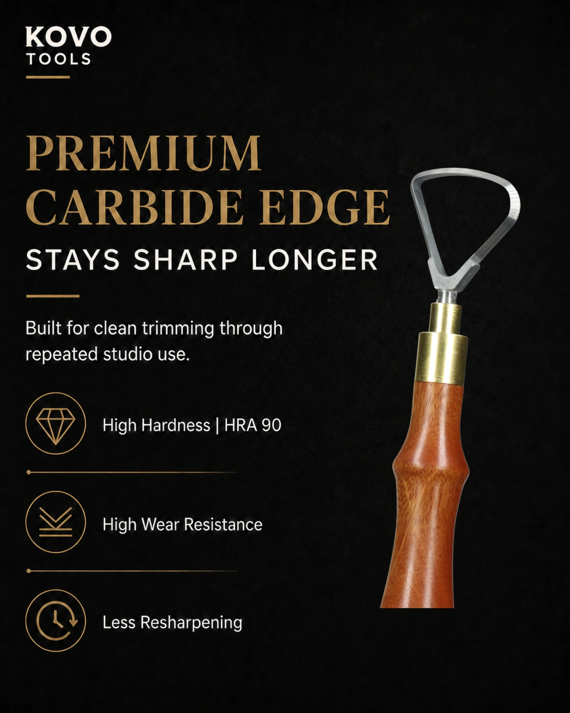 Sharpened carbide edge of triangle loop pottery trimming tool