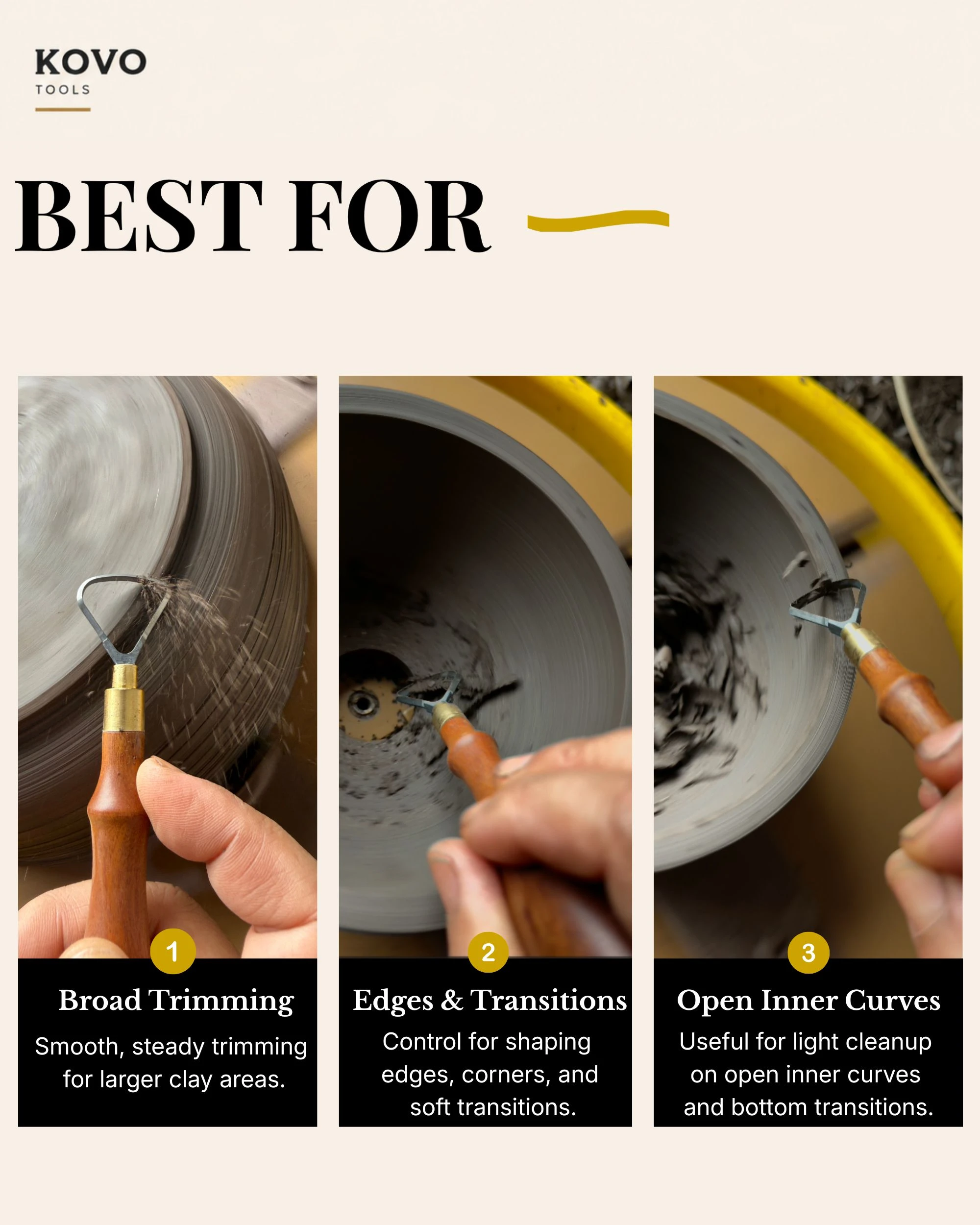Triangle shape loop trimming tool for broad trimming, foot rings, and clean transitions