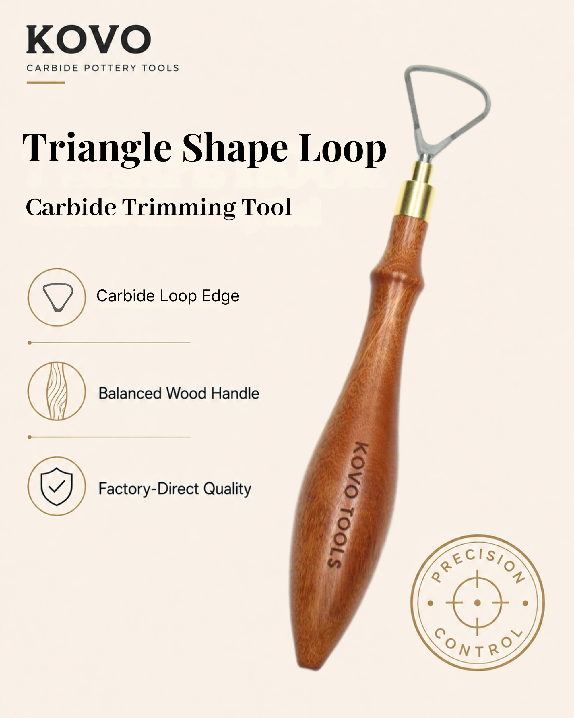 Triangle Shape Loop Carbide Trimming Tool with balanced wooden handle
