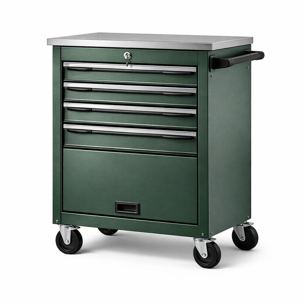 Carro de herramientas de metal con 5 cajones verde 70x45x90 cm-furnerio