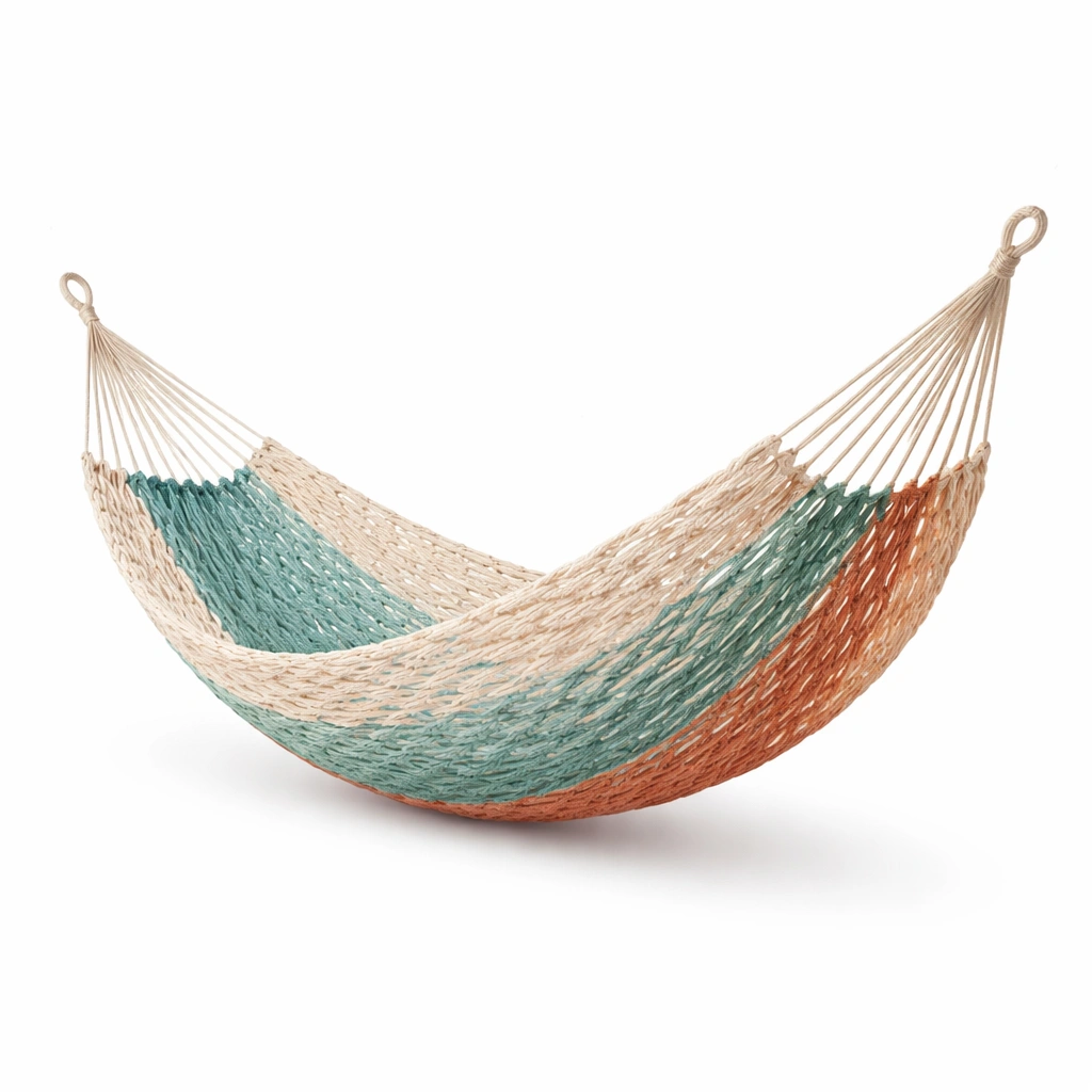 Hamaca de algodón tejido beige verde y naranja 200x150 cm-furnerio