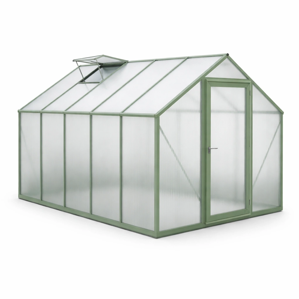 Invernadero de aluminio y policarbonato verde-furnerio