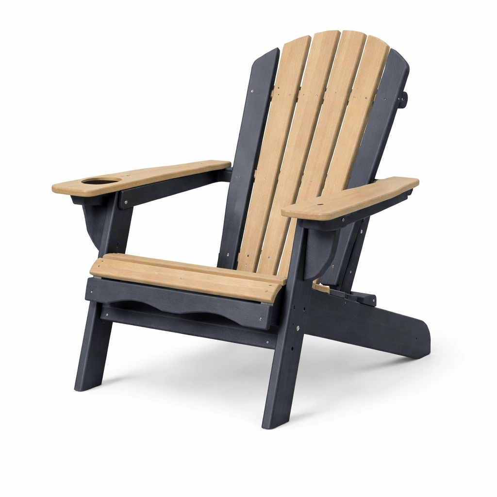 Silla Adirondack de polietileno reciclado beige y negro para exterior-furnerio
