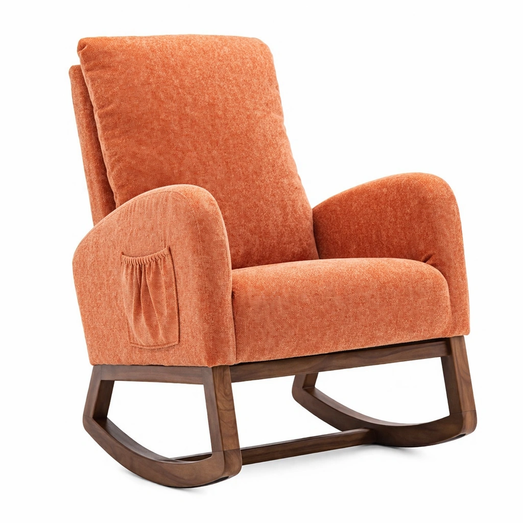 Silla mecedora de madera y chenille naranja-furnerio
