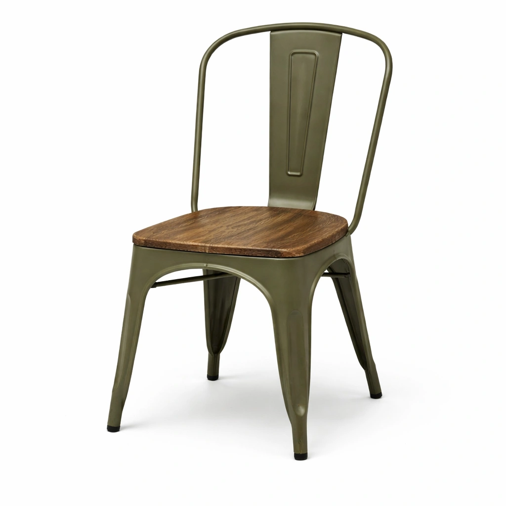 Sillas de comedor de acero con asiento de madera de roble verde-furnerio