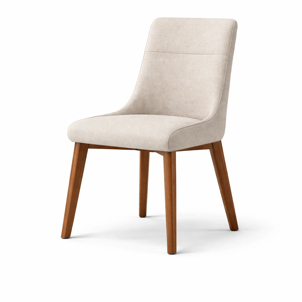 Sillas de comedor de tela beige con patas de roble-furnerio