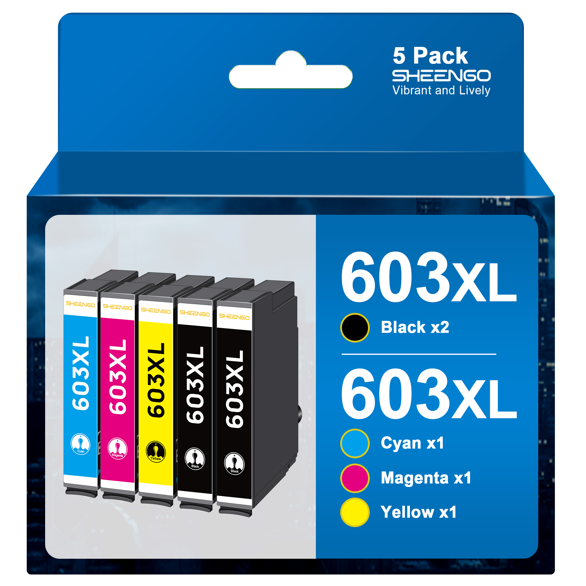 SHEENGO 603XL Ink Cartridge (Black Cyan Yellow Magenta,5-Pack )