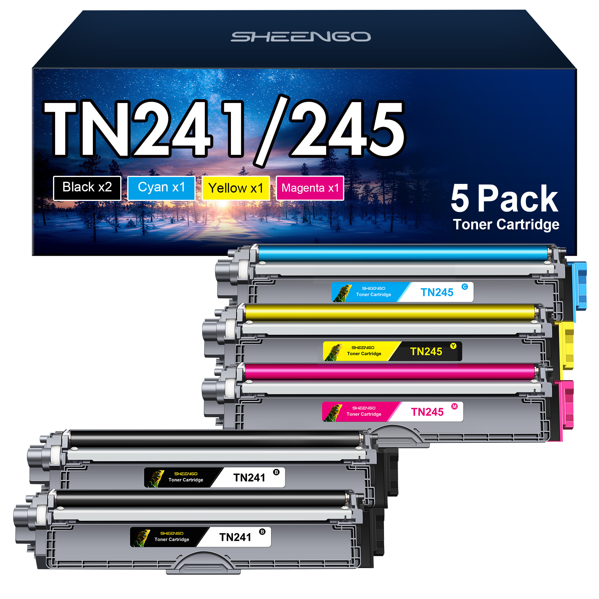 SHEENGO TN241/TN245 Toner Cartridge (Black Cyan Yellow Magenta,5-Pack )