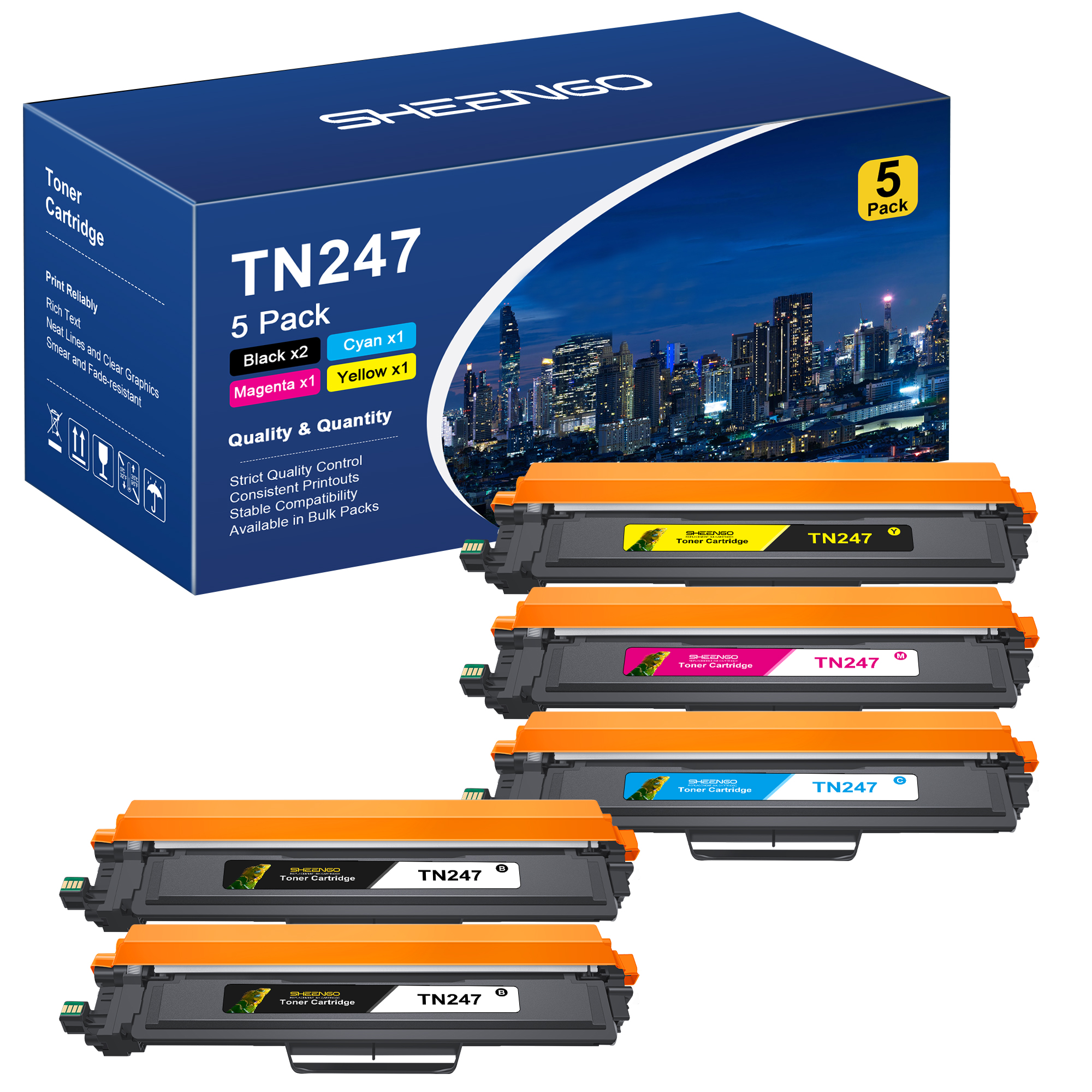 SHEENGO TN247A Toner Cartridge (Black Cyan Yellow Magenta,5-Pack )