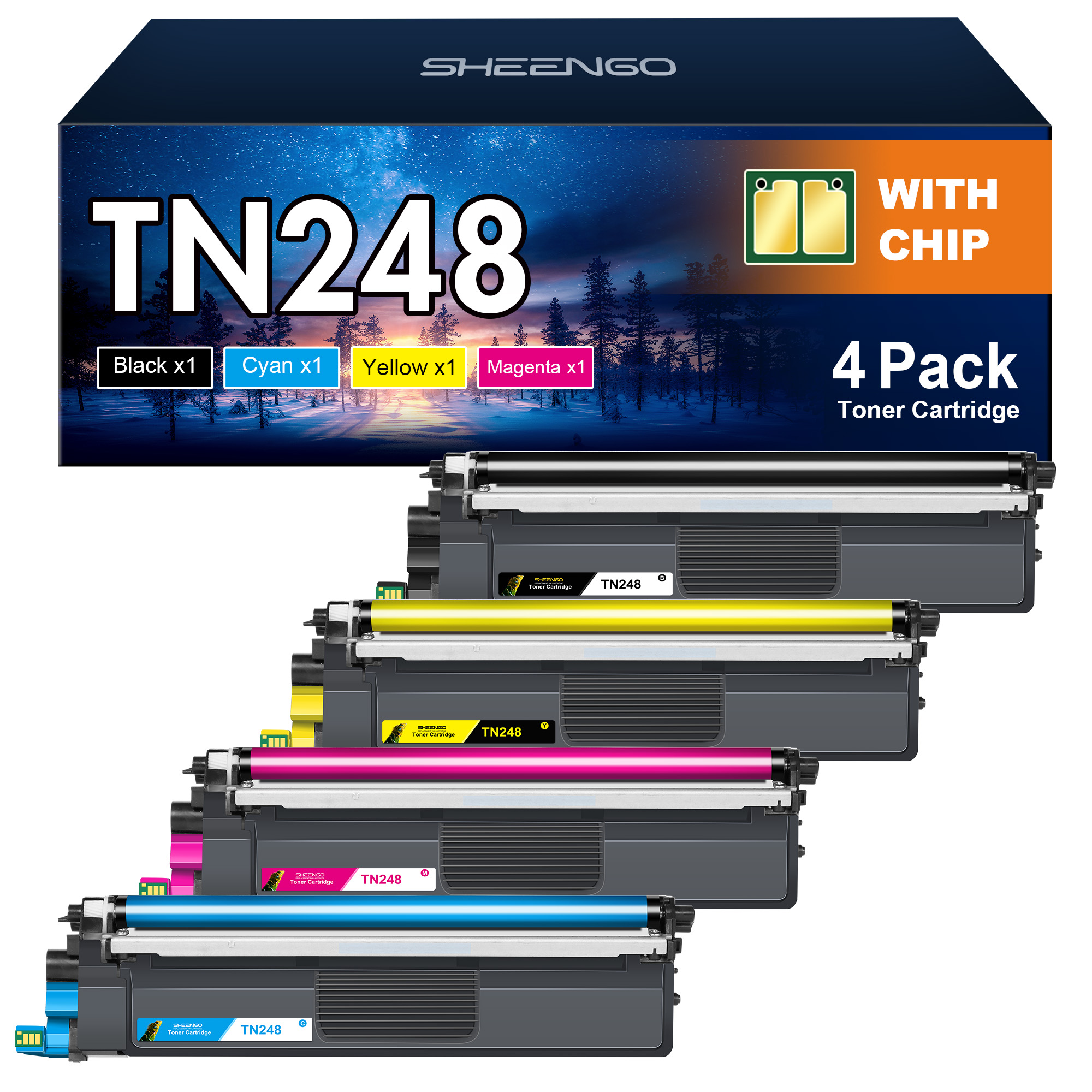 SHEENGO TN248XL Toner Cartridge (Black Cyan Yellow Magenta,4-Pack )