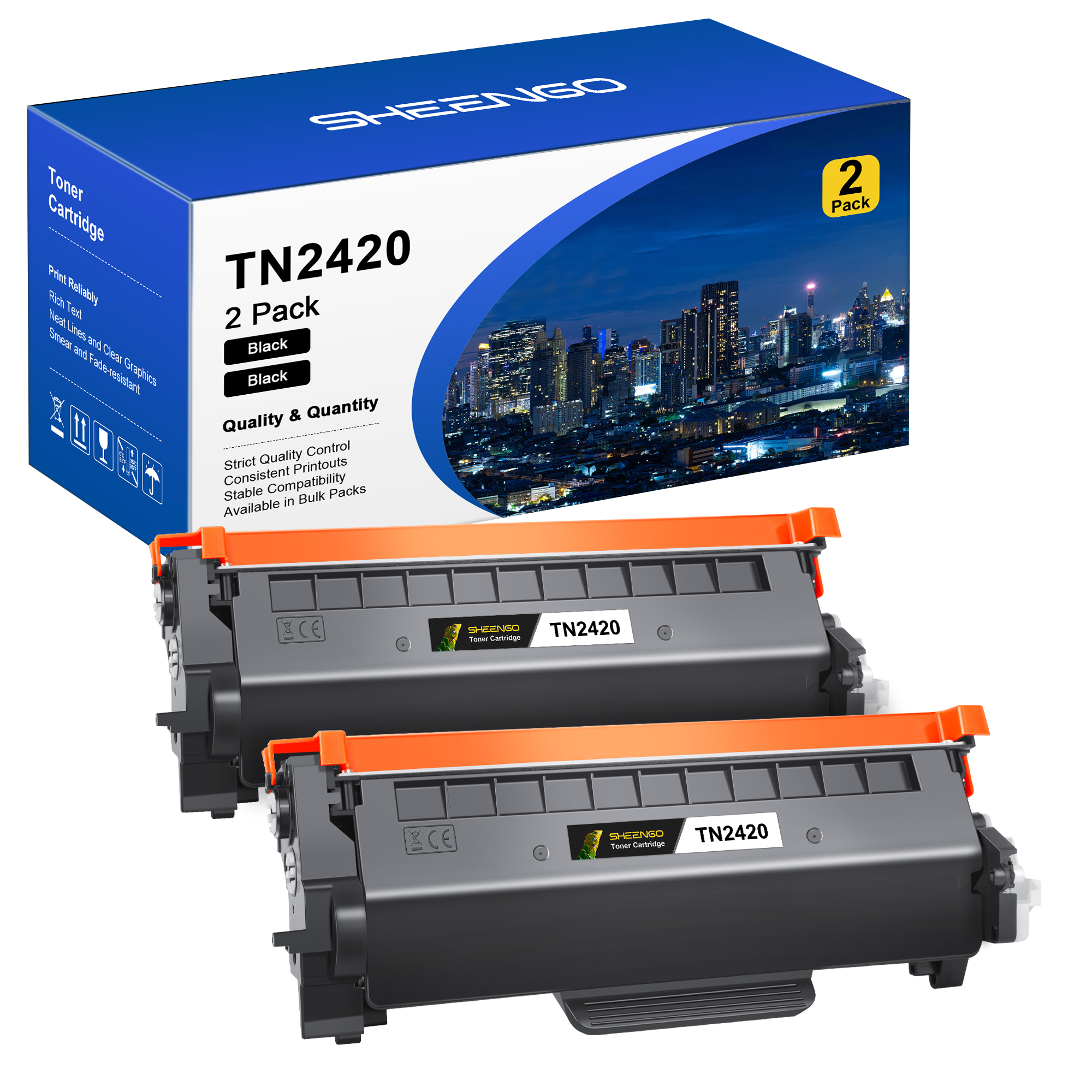 SHEENGO TN2420 Toner Cartridge (Black 2-Pack )