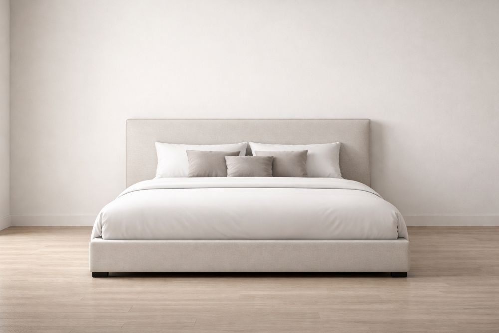 Fabric Upholstered Platform Bed Frame with Headboard Beige-Glamourlofteu