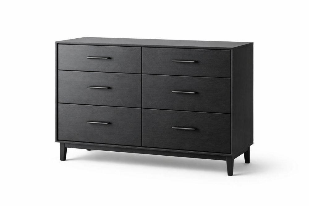 Black Wood 6-Drawer Dresser 38in Height 56in Width-Glamourlofteu