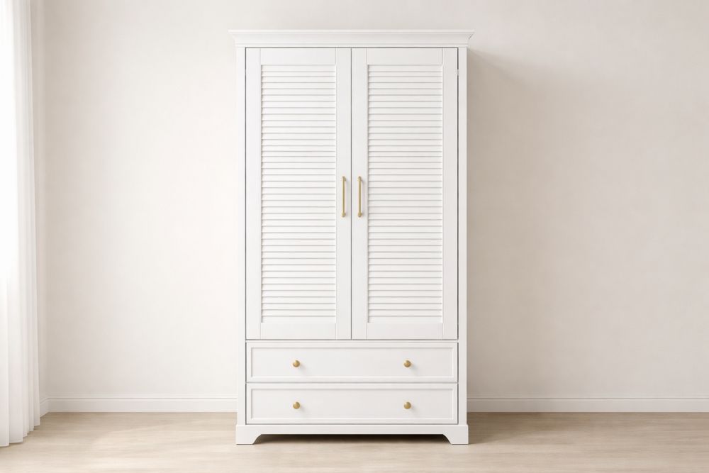 White Pine Wood 2-Door Wardrobe with Drawers-Glamourlofteu