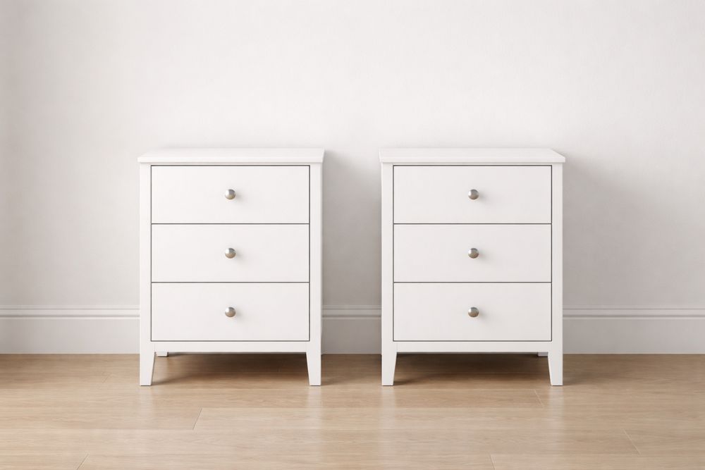 Set of 2 White MDF Wood 3-Drawer Nightstands-Glamourlofteu