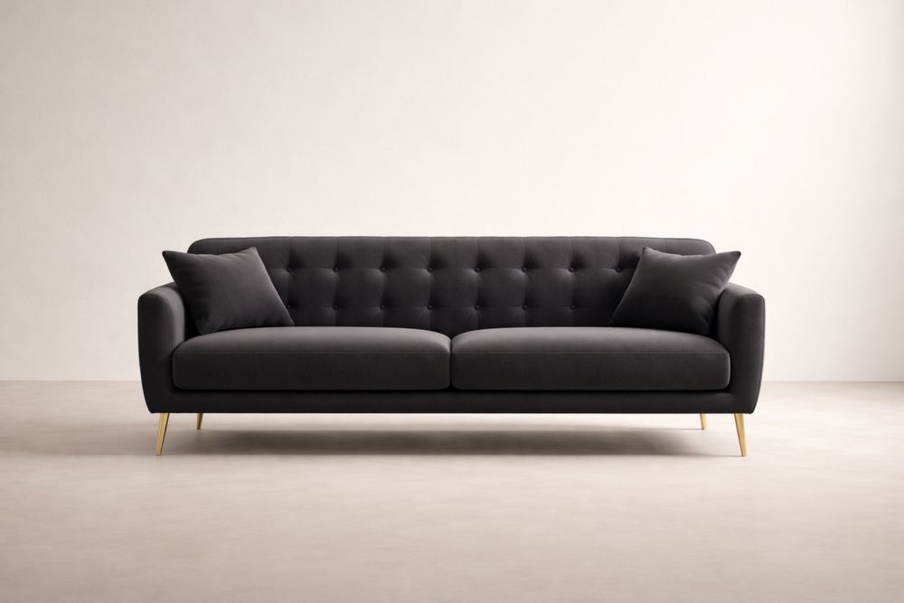 Dark Gray Fabric 2-Seater Sofa with Gold Legs-Glamourlofteu