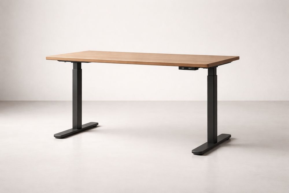 Adjustable Height Desk with Walnut Veneer Top and Steel Frame 140cm x 70cm x 60-125cm-Glamourlofteu