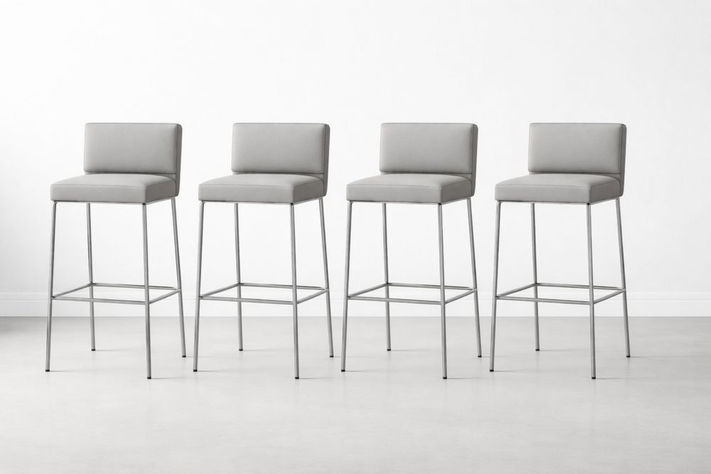 Set of 4 Grey Upholstered Bar Stools with Metal Frame-Glamourlofteu