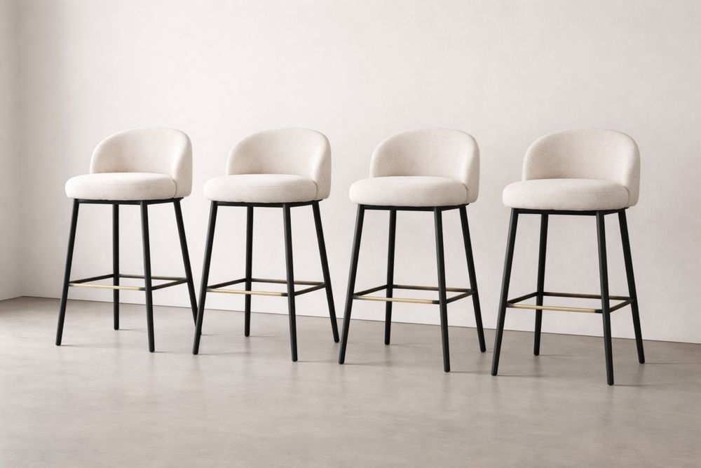 Set of 4 Upholstered Bar Stools with Metal Frame Off-White-Glamourlofteu