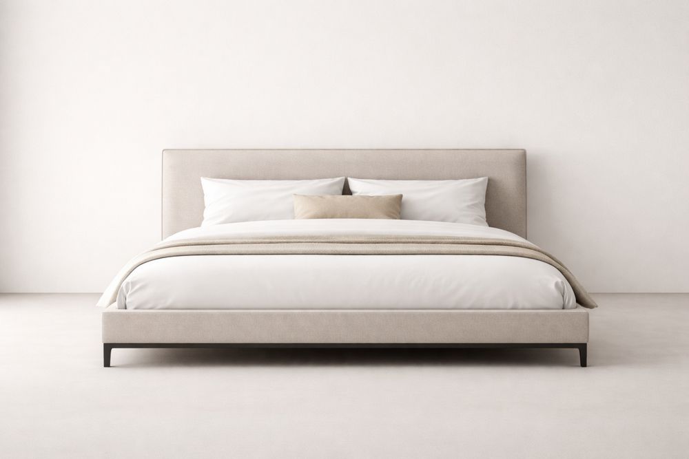 Upholstered Bed Frame with Linen Fabric in Beige-Glamourlofteu