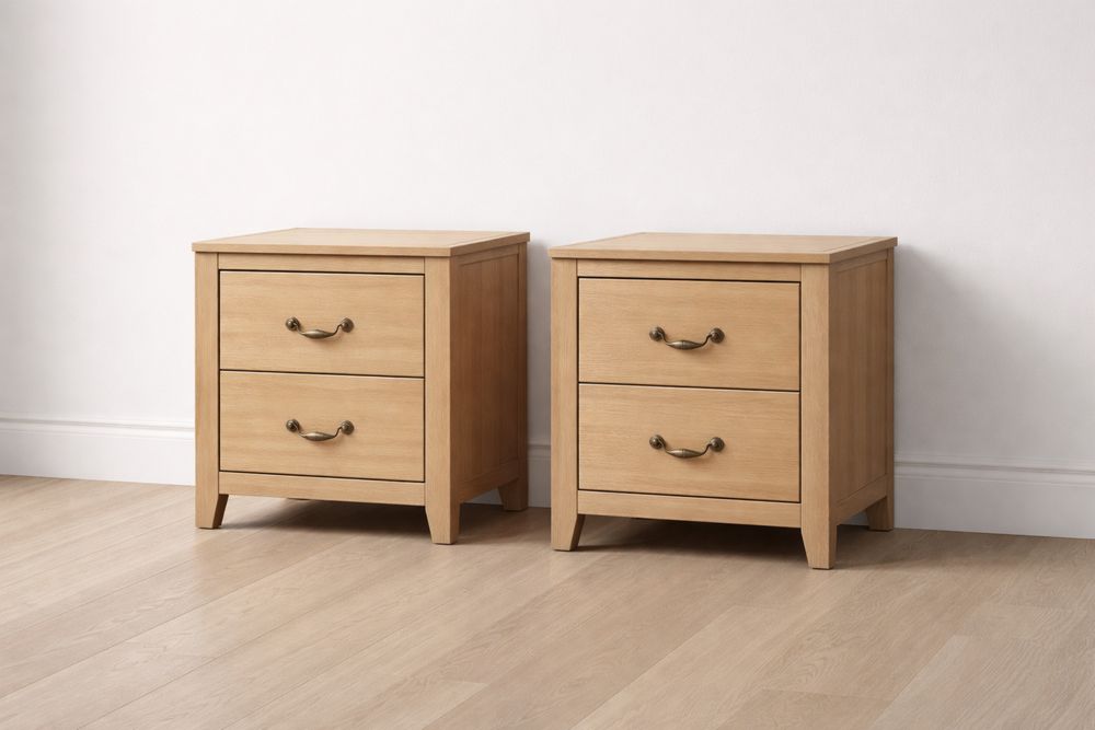 Set of 2 Wooden Nightstands with 2 Drawers Natural Finish-Glamourlofteu
