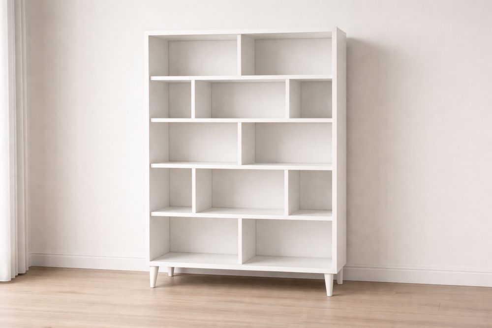 White MDF Bookshelf with Multiple Compartments-Glamourlofteu