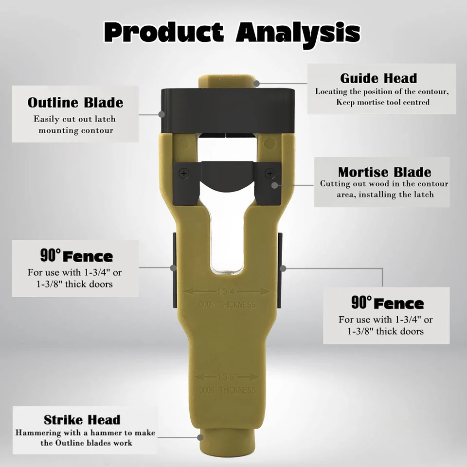 Door Latch Installation Chisel Tool - Accurate Chiseling & Scoring for 1-3/4" & 1-3/8" Doors, Woodworking Mortising Tool