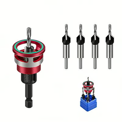 Tool 82 Degree Countersink with Adjustable Low Friction Drill Bit Depth Stop, 55293, 3/8 D x 7/64 Drill D x 1/4 Inch Quick Release Hex Shank