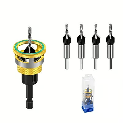 Tool 82 Degree Countersink with Adjustable Low Friction Drill Bit Depth Stop, 55293, 3/8 D x 7/64 Drill D x 1/4 Inch Quick Release Hex Shank