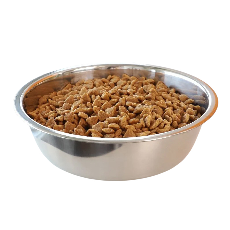 Silver stainless steel dog food bowl