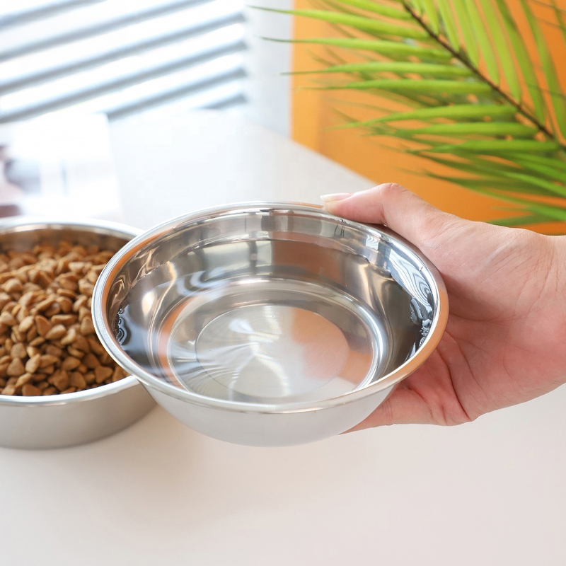 Silver stainless steel dog food bowl
